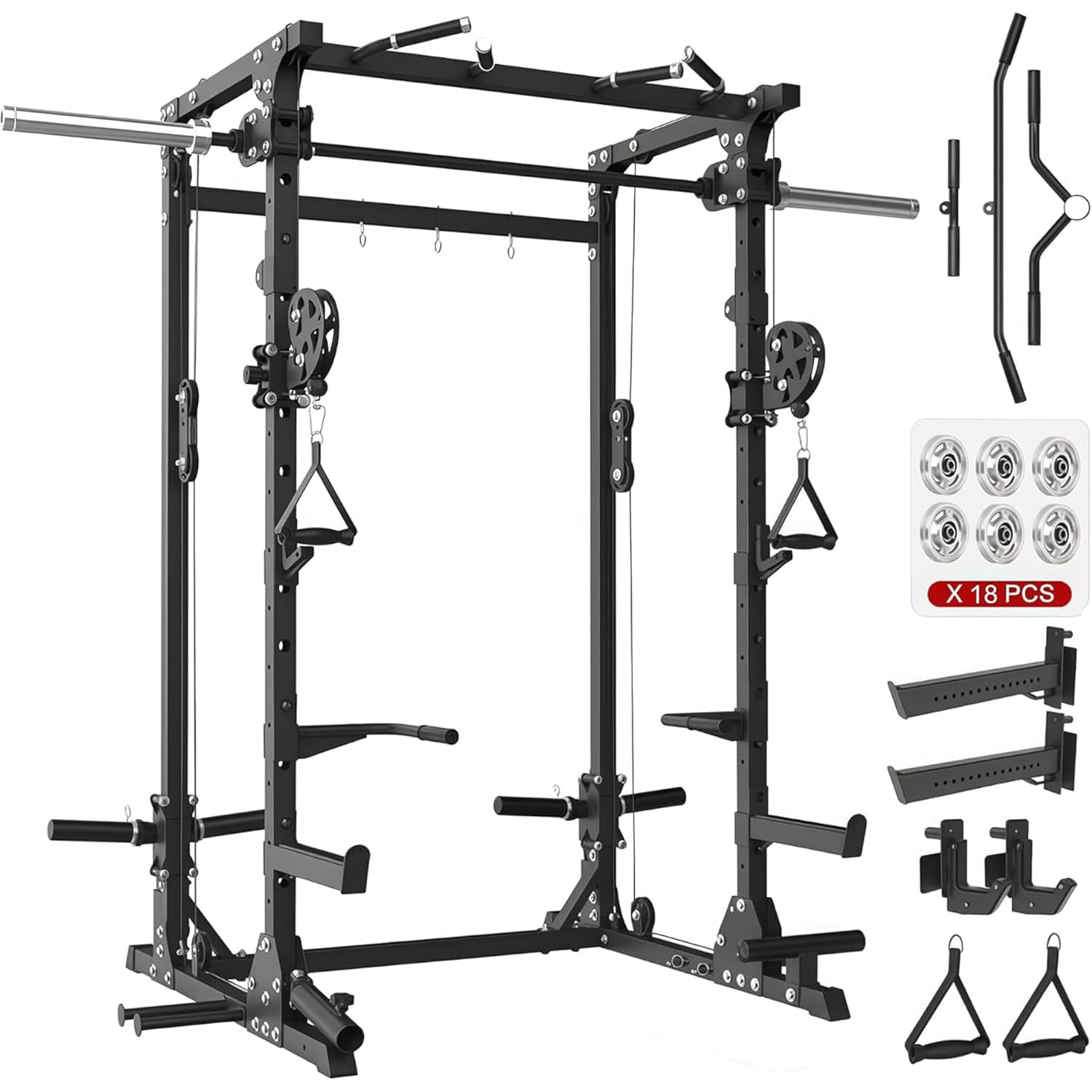 Home Gym Rack With Cables - Smith Machine, 5 in 1 Heavy-Duty