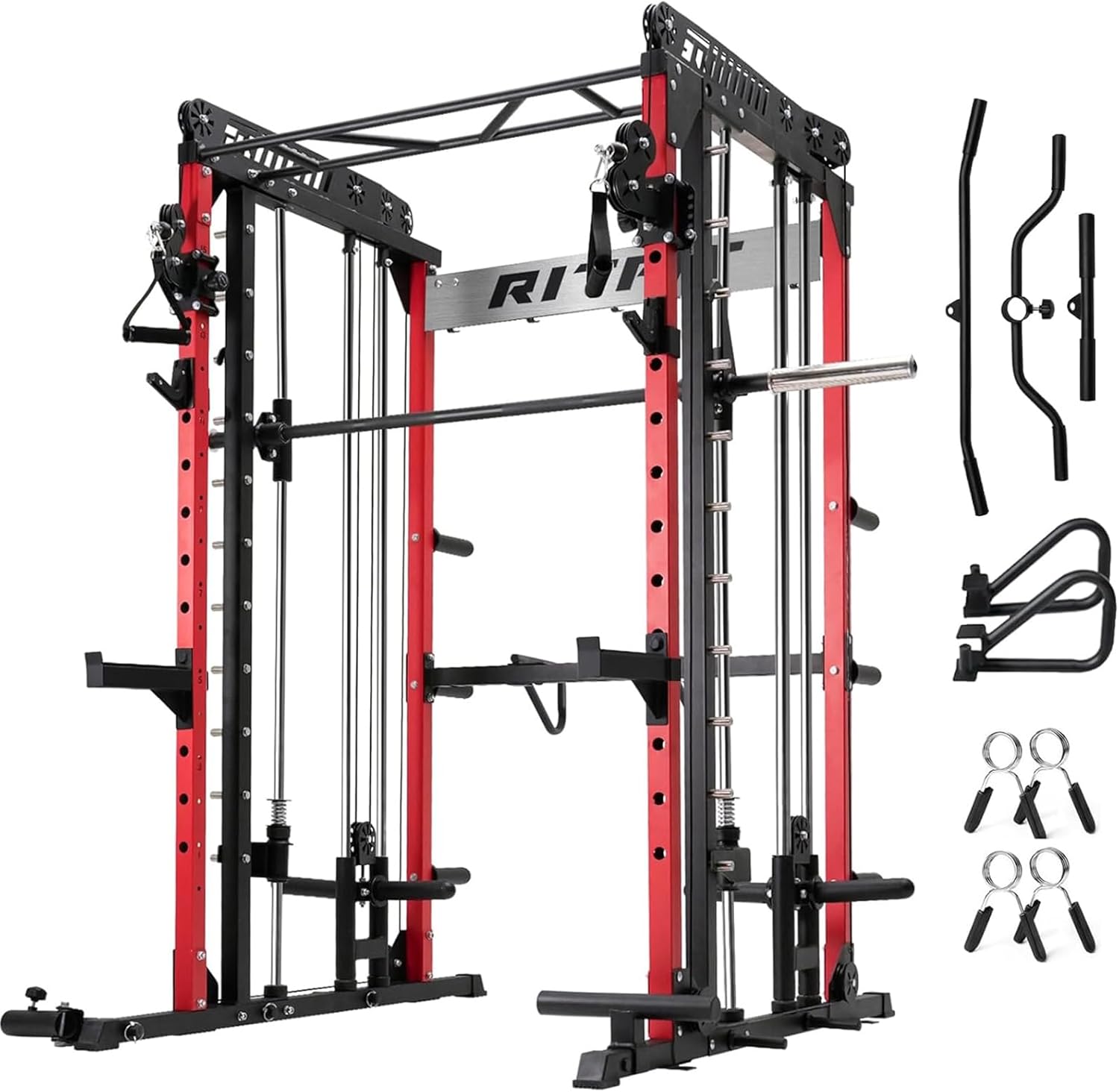 Home Gym Rack With Cables - Smith Machine with Cable Crossover System,