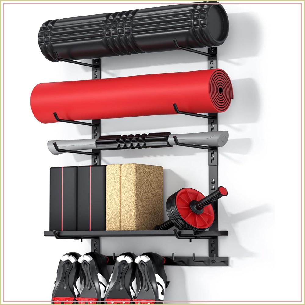 Home Gym Yoga Storage - Adjustable Wall-Mounted Gym Equipment Organizer with