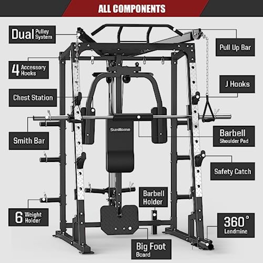 Home gym Smith machine power c - Home Gym Rack With Cables reseña y precio