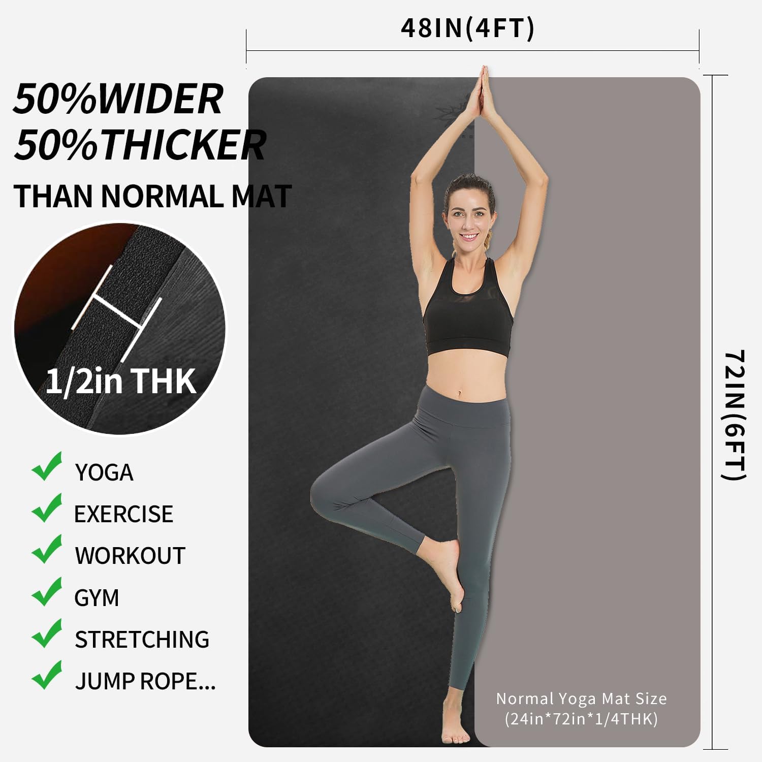 Large TPE Yoga Mat 6'x4'x1/2