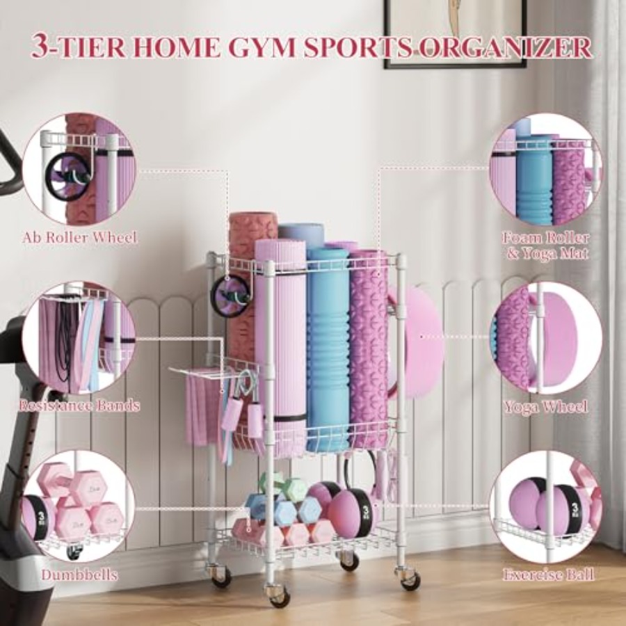 Home Gym Storage Rack with Whe - Home Gym Yoga Storage reseña y precio